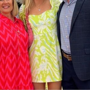 French Connection Yellow and White Long Sleeve Dress